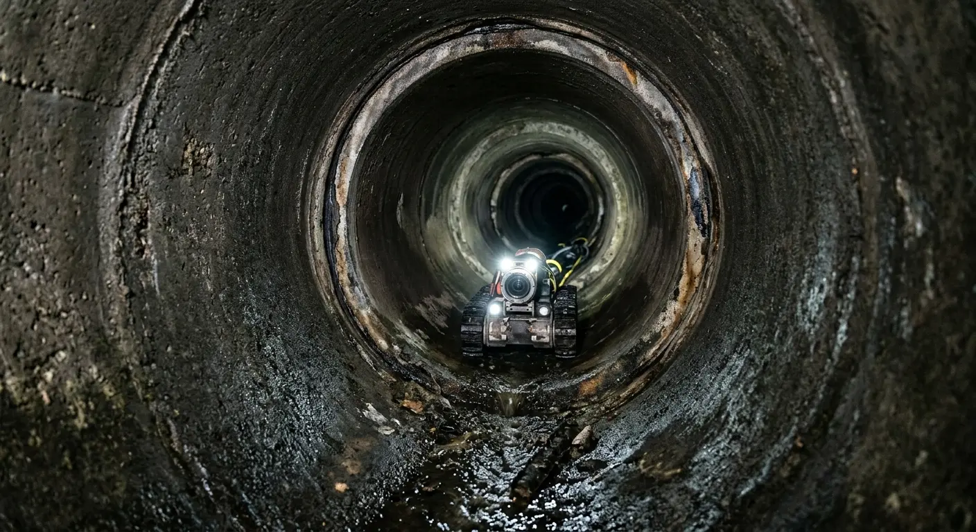 Robotic sewer camera inspecting pipe interior for Sewer Line Cleaning in Walton